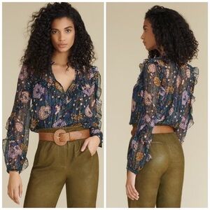 Veronica Beard Abra Lurex Floral Silk Blouse
